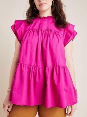 Maeve Anthropologie Ophelia Babydoll Tunic Top Hot Pink S